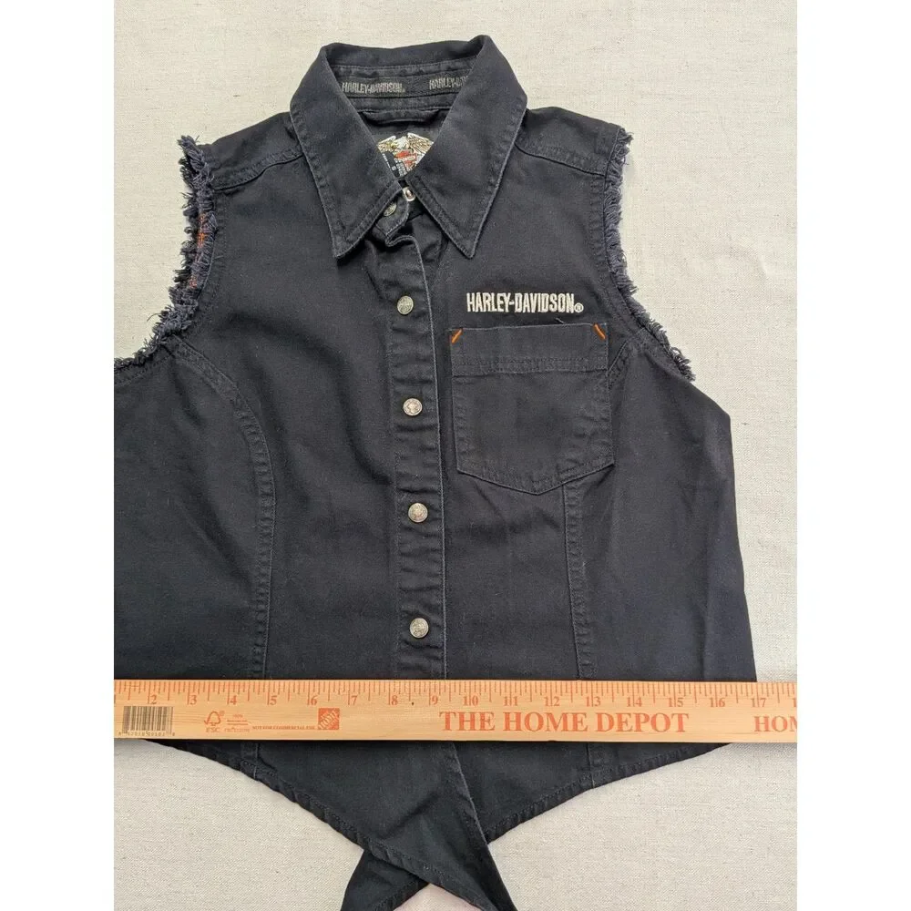 Y2K Biker Grunge Women S Harley Davidson Eagle Tie Front Moto Vest 90s